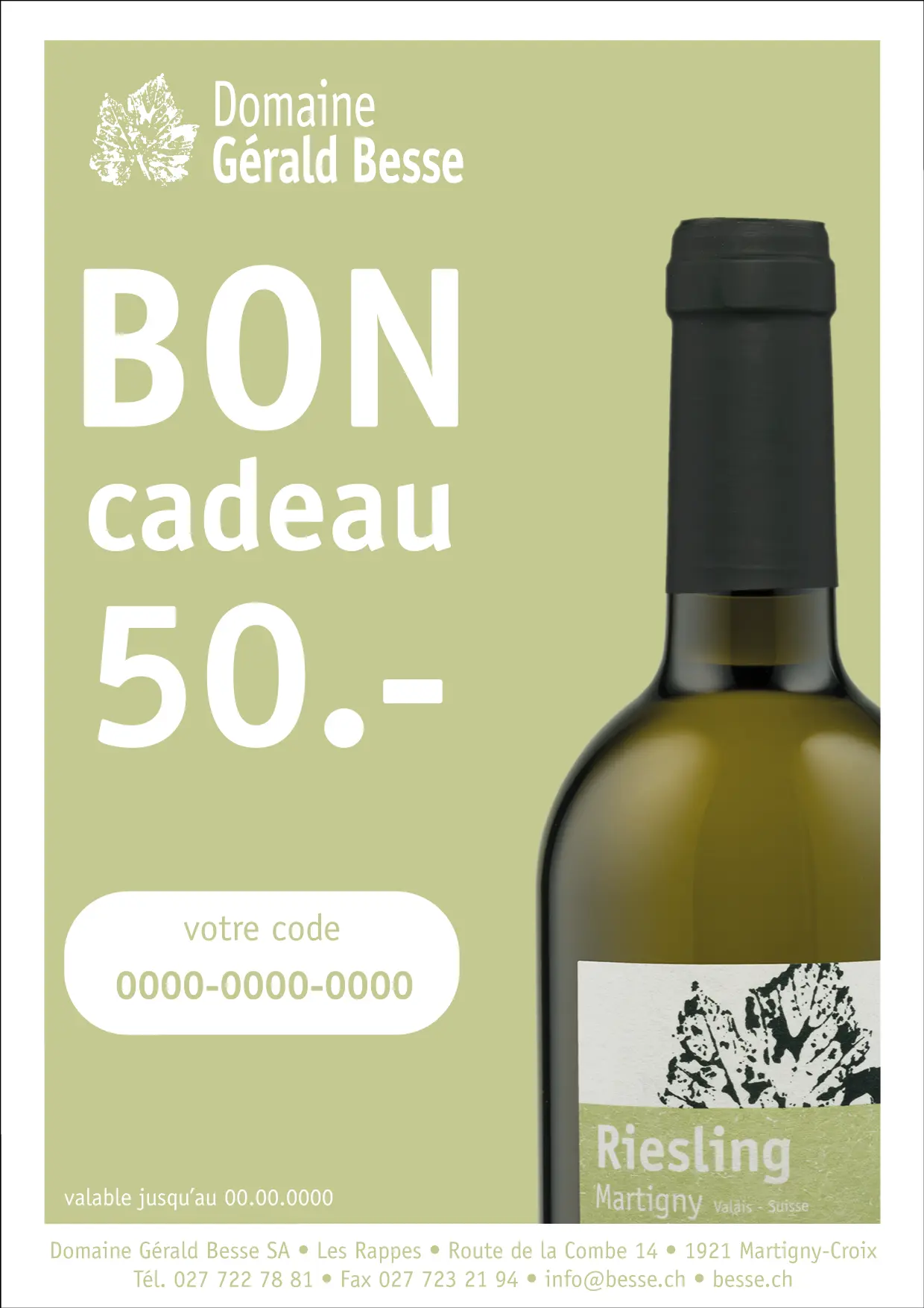 Bon cadeau de CHF 50.– pour du vin
